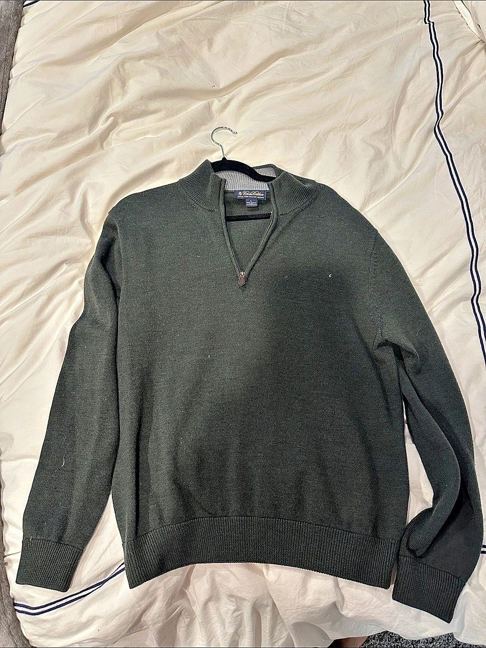 Brooks Brothers Extra Fine Italian Merino Wool Quarter-Zip Sweater Green Large